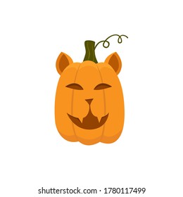 Halloween. A cat in the form of a pumpkin. Vector image for the holiday. Illustration for web, print, postcards.