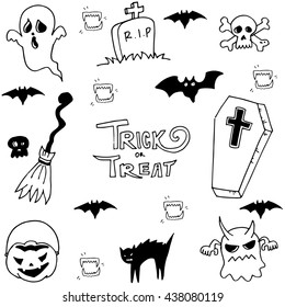 Halloween cat and ghost doodle vector illustration