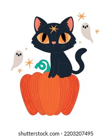 gatos de halloween y fantasmas sobre blanco