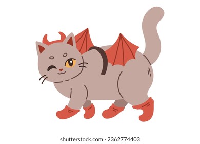 Halloween cat. Grey kitten in Dracula costume. Happy halloween costume illustration.