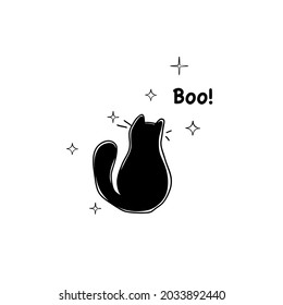 Halloween cat and hat hand drawn vector illustration. Halloween illustration	