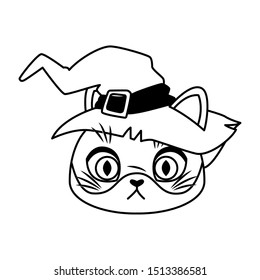 halloween cat head with hat witch vector illustration design