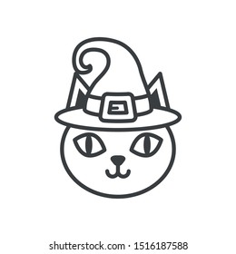 halloween cat head with hat witch vector illustration design