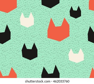 Halloween cat heads seamless vector pattern