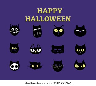 Halloween cat heads vector and  illustration