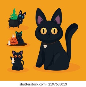 halloween cat, icon collection design