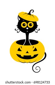 Halloween cat icon or logo in modern line style. Vector illustration.