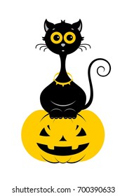 Halloween cat icon or logo in modern line style. Vector illustration.