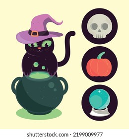 halloween cat icons vector design