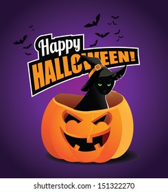 Halloween cat in jack o' lantern. EPS 10 vector, grouped for easy editing. No open shapes or paths.