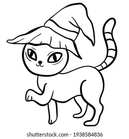 Halloween cat line cartoon, kids coloring