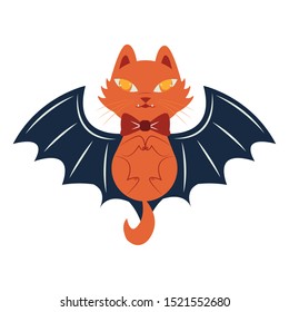 halloween cat mascot with bat wings vector illustration design