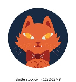 halloween cat mascot with bowtie seasonal icon vector illustration design