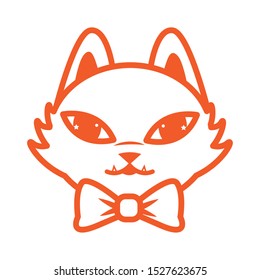halloween cat mascot with bowtie seasonal icon vector illustration design
