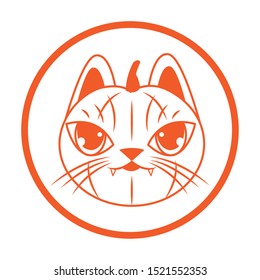 halloween cat mascot pumpkin head seasonal icon vector illustration design