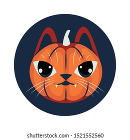 halloween cat mascot pumpkin head seasonal icon vector illustration design