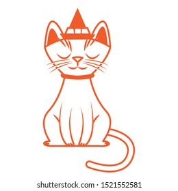 halloween cat mascot with witch hat vector illustration design