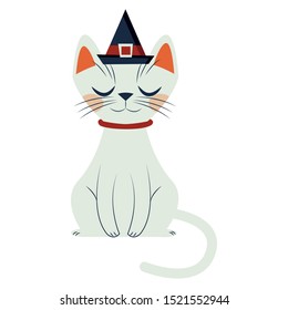 halloween cat mascot with witch hat vector illustration design