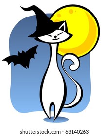 Halloween  cat and moon on a blue background.