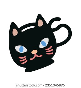 Halloween cat mug. Black kitty face cup. For autumn scary holiday stickers