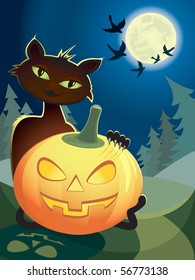 Halloween cat at night