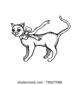 Halloween cat. Halloween object design isolated element on white background. Hand drawn vector sketch doodle graphic illustration. Halloween party, holiday, cloth, print, icon,logo,paper,decor.