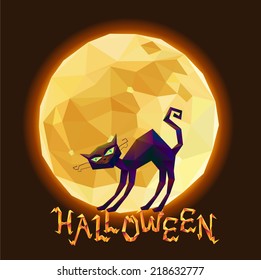 halloween cat on a background of the moon. Halloween letter word. eps8