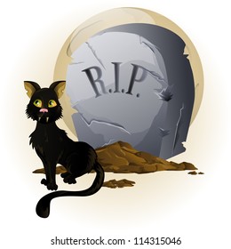 Halloween Cat on Tombstone