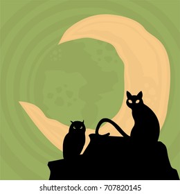 halloween cat and owl background