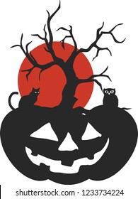 halloween cat and owl vector