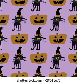 halloween, cat, pattern, vector illustration 