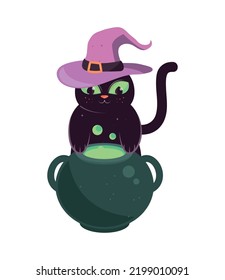 halloween cat and pot isolated icon