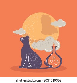 halloween cat and potion bottle