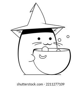 halloween cat prepares a potion on holiday