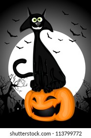Halloween cat and pumpkin background