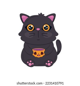 halloween cat with pumpkin character