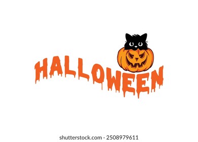 Halloween cat with pumpkin Flat design.