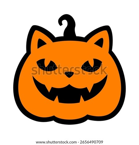 Halloween Cat pumpkin. Jack-o'-lantern. Vector silhouette in cartoon style. Symbol of autumn holiday. For paper or laser cutting and sublimation. Isolated on white background.