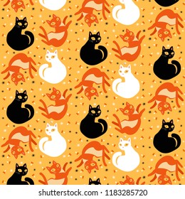 Halloween cat seamless pattern. Vector illustration