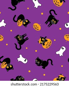 Impresión de repetición sin fisuras del gato de Halloween
