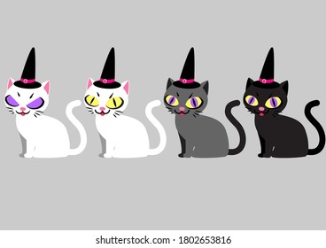 Halloween cat set icon vector illustration on gray background and Black tall hat