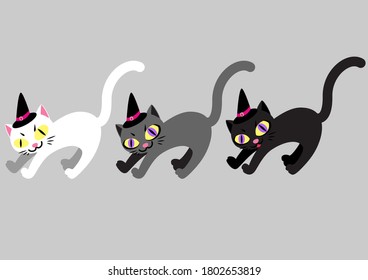 Halloween cat set icon vector illustration on gray background and Black tall hat. vector