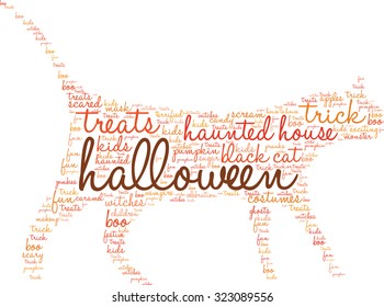Halloween Cat Shaped Word Cloud on a White Background. 