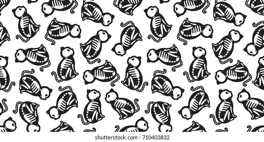 Halloween Cat Skull bone Ghost doodle seamless pattern wallpaper background vector