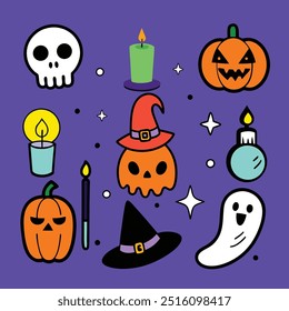 Halloween cat and skull stickers for holiday celebration decorations