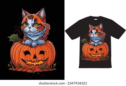  Halloween Cat T Shirt Design Vector for Happy Halloween