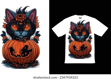  Halloween Cat T Shirt Design Vector for Happy Halloween