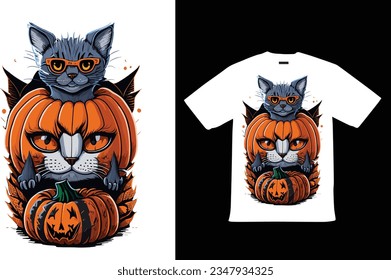  Halloween Cat T Shirt Design Vector for Happy Halloween