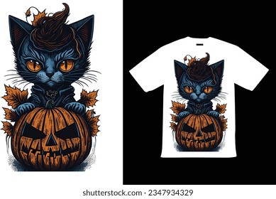  Halloween Cat T Shirt Design Vector for Happy Halloween