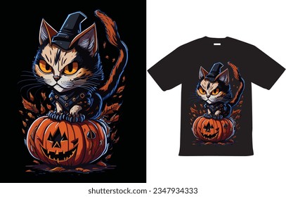  Halloween Cat T Shirt Design Vector for Happy Halloween
